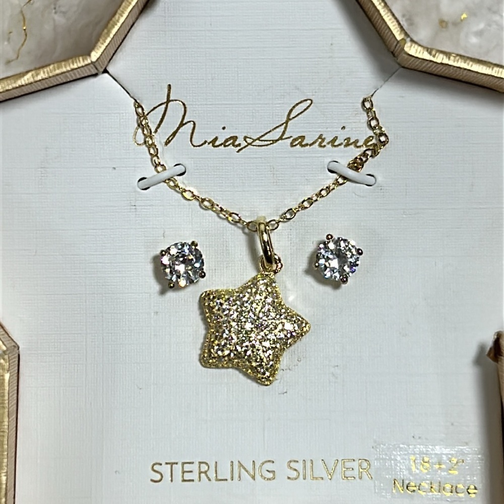 Mia Sarina Sterling Silver Heart necklace and‎ earrings set